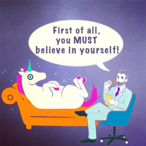 Believe In Yourself, unicorn on psychiatrist couch