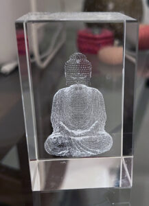 Lucite Buddha mentioned by Marissa and Raz Ingrasci Hoffman Podcast