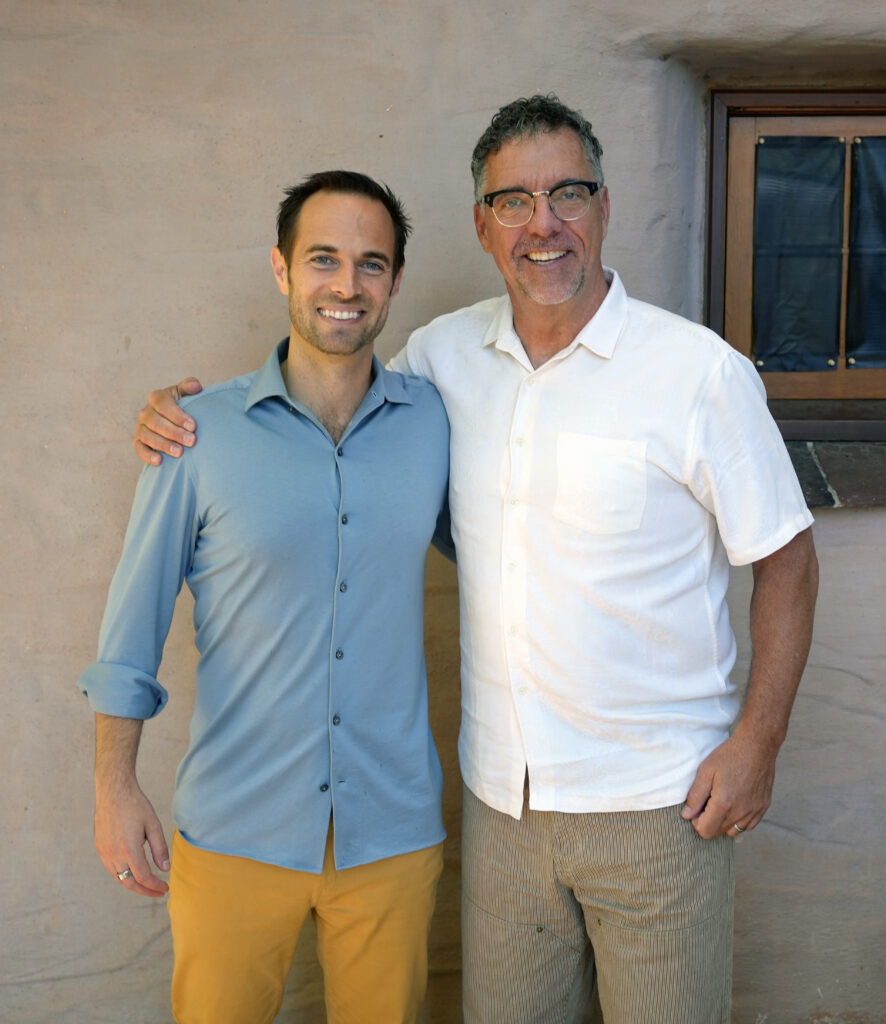 Cory Muscara with Drew Horning outside of the Hoffman Podcast Studio, Santa Sabina